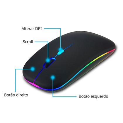 Imagem de Mouse sem Fio Recarregável Wi-Fi 2,4GHz Óptico Wireless USB