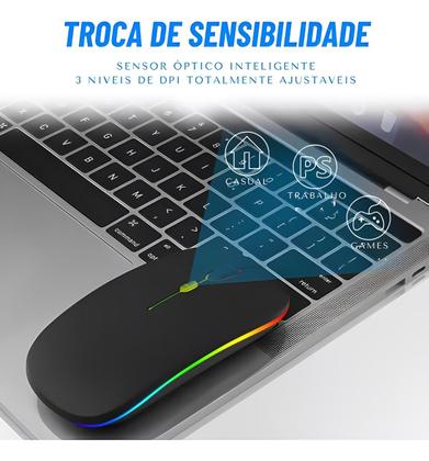 Imagem de Mouse Sem Fio Recarregável Wireles Optico Led Rgb Ergonômico