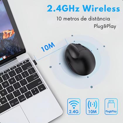 Imagem de Mouse Sem Fio Vertical Ergonômico Conforto Usb Recarregável Wireless Cor Preto