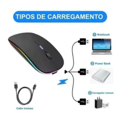 Imagem de Mouse Sem Fio Wireless- Preto Com Bateria Interna Recarregavel 2,4 Ghz Led RGB, tablet notebook - Tw