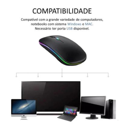 Imagem de Mouse Sem Fio Wireless- Preto Com Bateria Interna Recarregavel 2,4 Ghz Led RGB, tablet notebook - Tw