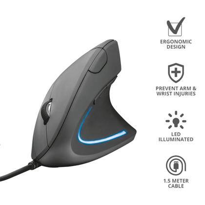 Imagem de Mouse Trust Vertical Ergonômico Verto, LED Azul, 6 Botões - 22885