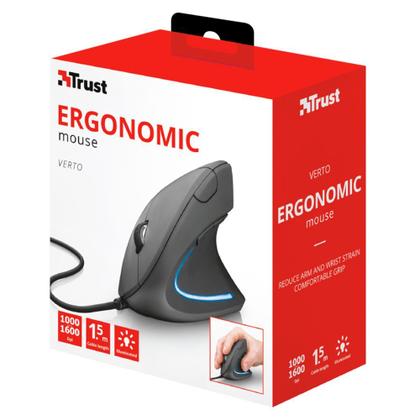 Imagem de Mouse Trust Vertical Ergonômico Verto, LED Azul, 6 Botões - 22885