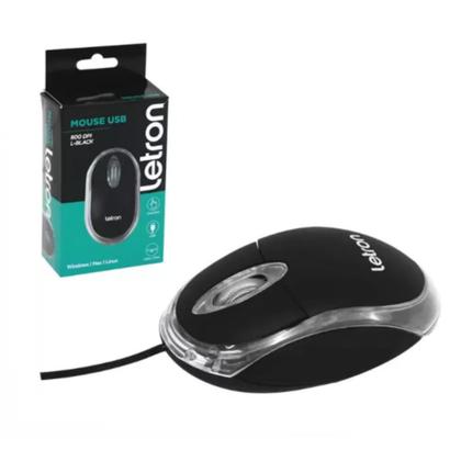 Imagem de Mouse USB com fio para notebook ou pc com 3 botões, ótico e com led 800dpi L-Black