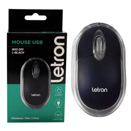 Imagem de Mouse USB com fio para notebook ou pc com 3 botões, ótico e com led 800dpi L-Black
