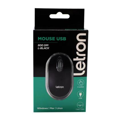 Imagem de Mouse USB com fio para notebook ou pc com 3 botões, ótico e com led 800dpi L-Black