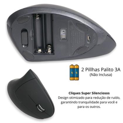 Imagem de Mouse Vertical Ergonômico 2.4GHz Mouse Óptico Sem Fio 6 Botões