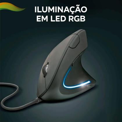 Imagem de Mouse Vertical Gamer Ergonômico 3600 DPI 6 Botões Led