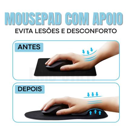 Imagem de Mousepad com Descanso Apoio de Pulso Ergonômico Confortável para Mouse Almofadinha Antiderrapante