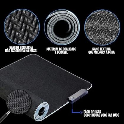 Imagem de Mousepad Gamer Borda LED RGB 7 Cores Grande Antiderrapante USB 80x30cm