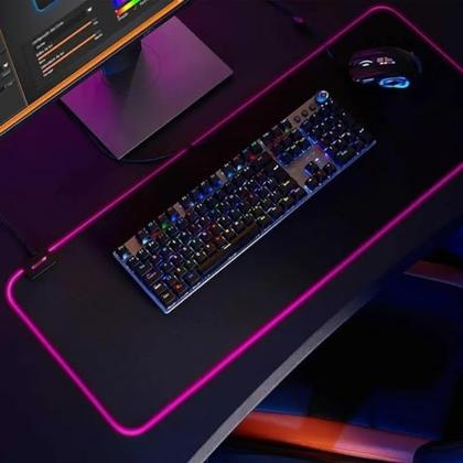 Imagem de Mousepad Gamer Borda LED RGB 7 Cores Grande Antiderrapante USB 80x30cm