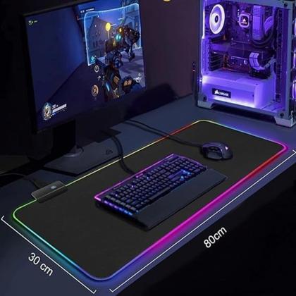 Imagem de Mousepad Gamer Borda LED RGB 7 Cores Grande Antiderrapante USB 80x30cm