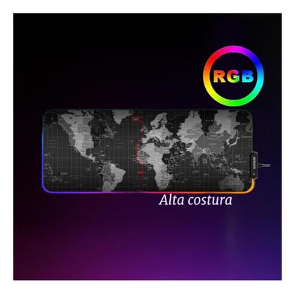 Imagem de Mousepad Gamer Grande Com Led RGB 80x30cm - Mapa Mundi