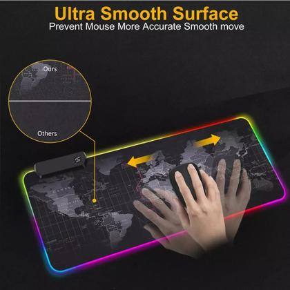 Imagem de Mousepad Gamer Mundi Grande Com Led Rgb 7 Cores 90 X 40 Cm Base Antiderrapante e Borda Costurada