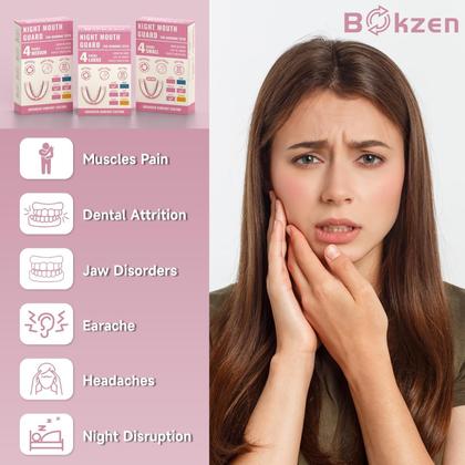 Imagem de Mouth Guard Bokzen, pacote com 4 unidades, rosa para crianças triturando dentes