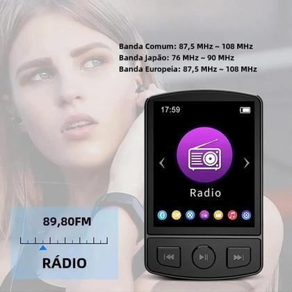 Imagem de MP3 Player Bluetooth 5.2 Portátil com Clip - Tela de 1,8" e Som de Alta Fidelidade