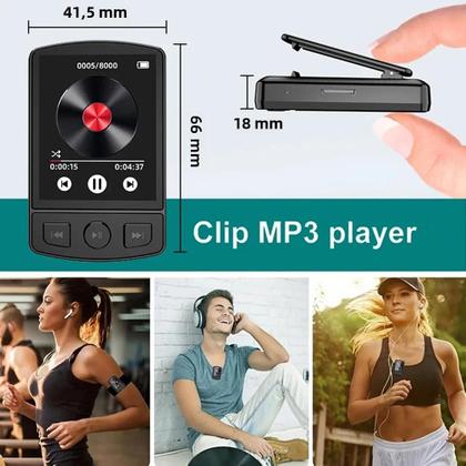 Imagem de MP3 Player Bluetooth 5.2 Portátil com Clip - Tela de 1,8" e Som de Alta Fidelidade