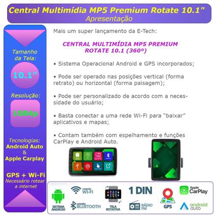 Imagem de MP5 Automotivo Universal Central Multimidia Android Auto Carplay Tela 10 Poleg Flutuante