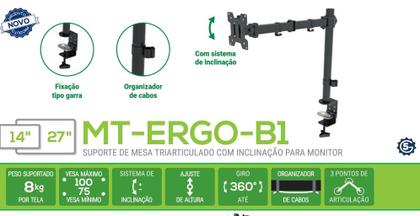Imagem de MT ERGO B1 Suporte para 01 Monitores Ate 27 Polegadas Cor: Preto Cor:Preto