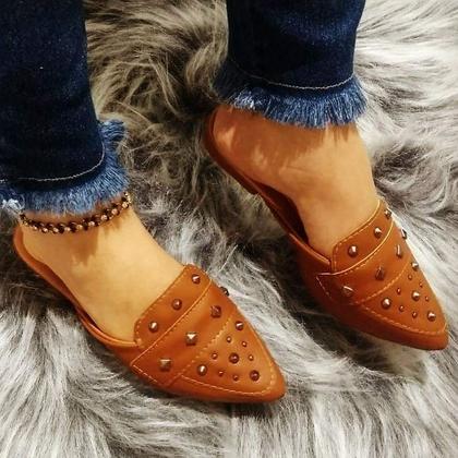 Imagem de Mule feminino sandália sapatilha bico fino pedra super confortável perfeito para todas ocasiões ,material de qualidade e com uma super durabilidade