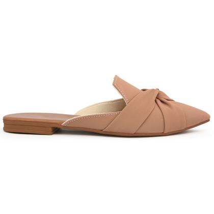 Imagem de Mule Feminino Sapatilha Sapato Mocassim Muller Bico Fino Entrelaçado Nude