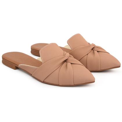 Imagem de Mule Feminino Sapatilha Sapato Mocassim Muller Bico Fino Entrelaçado Nude