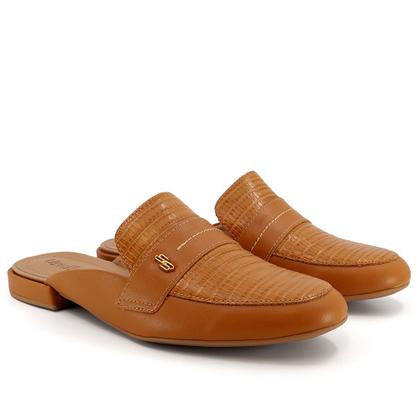Imagem de Mule Marrom Bico Redondo Couro Texturizado