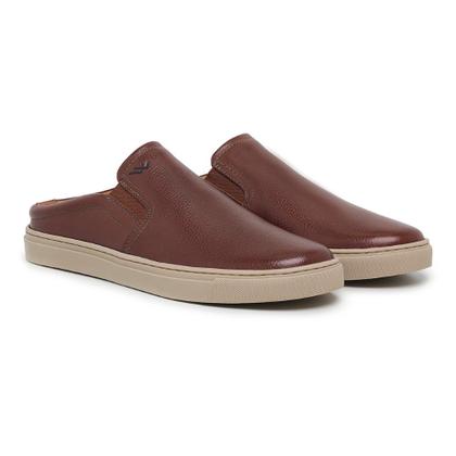 Imagem de Mule Slip On Casual Couro Masculino Solado Borracha Palmilha Macia Gel Anti-Impacto