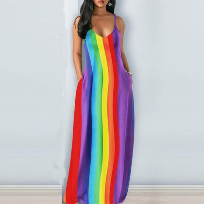 Imagem de Mulheres Casual Gradiente Com Decote Em U Sem Mangas Plus Size Vestido De Alça Espaguete De Verão