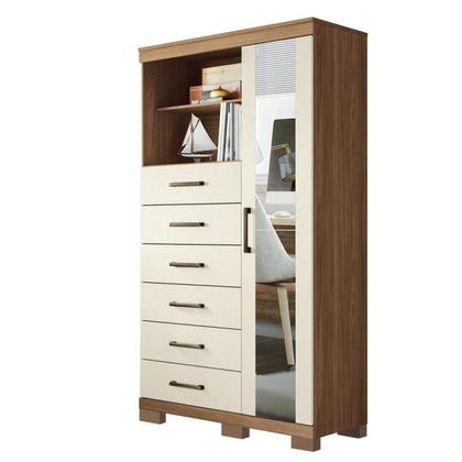 Imagem de Multi-Cômoda 1 Porta 6 Gavetas Marabá com Espelho e Pés