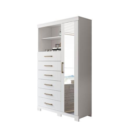 Imagem de Multi-Cômoda 1 Porta 6 Gavetas Marabá com Espelho e Pés