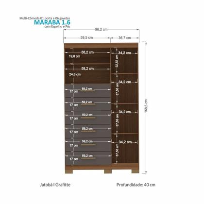 Imagem de Multi-cômoda 1 Porta 6 Gavetas Marabá com Espelho e Pés