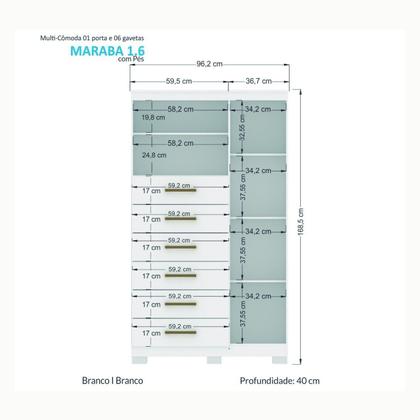 Imagem de Multi-Cômoda 1 Porta 6 Gavetas Marabá com Pés Branco