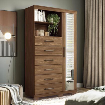 Imagem de Multi-Cômoda Marabá 1.6 1 Porta e 6 Gavetas com Pés e Espelho - Santos Andirá