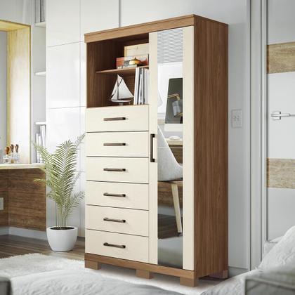 Imagem de Multi-Cômoda Marabá 1.6 1 Porta e 6 Gavetas com Pés e Espelho - Santos Andirá