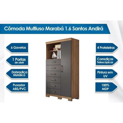 Imagem de Multi-Comoda Maraba Santos Andira 1.6 Jatoba Grafite C/ Pés