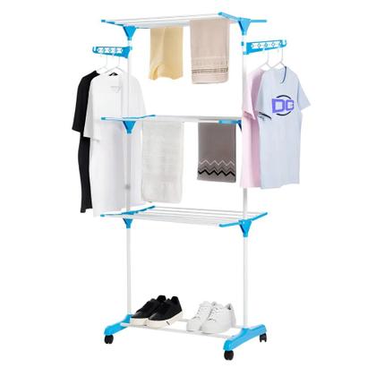 Imagem de Multi varal de chão com bandejas e pés dobráveis 3 andares Com Cabideiro- Branca