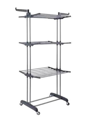 Imagem de Multi varal de chão com bandejas e pés dobráveis 3 andares Com Cabideiro- Cinza