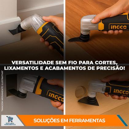 Imagem de Multiferramenta Oscilante A Bateria CMLI20228 Ingco 20V Com 6 Velocidades Até 20000RPM Ângulo de Oscilação 3.2 Graus Com Bateria 2.0Ah e acessórios