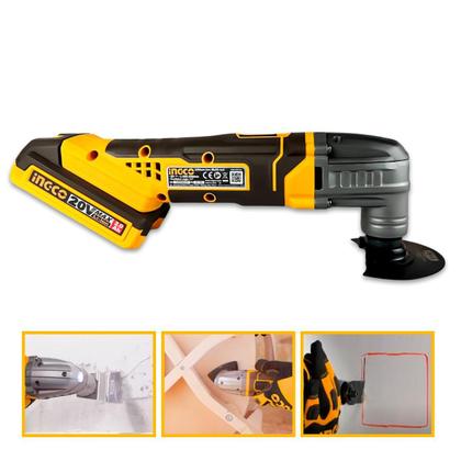 Imagem de Multiferramenta Oscilante A Bateria CMLI20228 Ingco 20V Com 6 Velocidades Até 20000RPM Ângulo de Oscilação 3.2 Graus Com Bateria 2.0Ah e acessórios