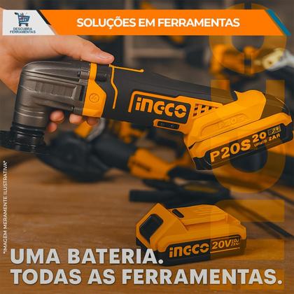 Imagem de Multiferramenta Oscilante A Bateria CMLI20228 Ingco 20V Com 6 Velocidades Até 20000RPM Ângulo de Oscilação 3.2 Graus Com Bateria 2.0Ah e acessórios