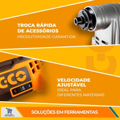 Imagem de Multiferramenta Oscilante A Bateria CMLI20228 Ingco 20V Com 6 Velocidades Até 20000RPM Ângulo de Oscilação 3.2 Graus Com Bateria 2.0Ah e acessórios