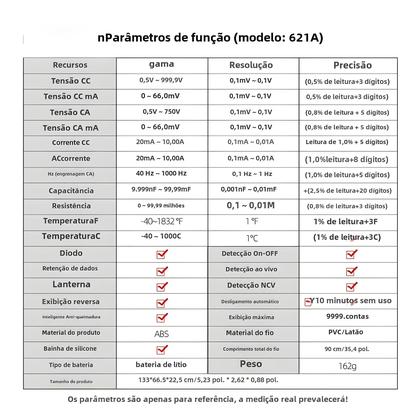 Imagem de Multímetro Digital ANENG 621A - Tela Touch, 9999 Contagens, True RMS, Auto Range