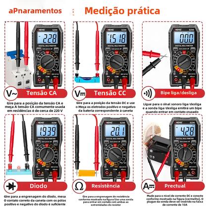 Imagem de Multímetro Digital Aneng SZ06 600V - Testa Tensão AC/DC, Resistência e Corrente