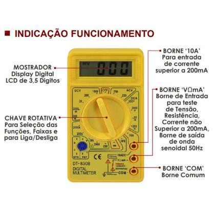 Imagem de Multímetro Digital Portátil com Ponteiras  DT830B