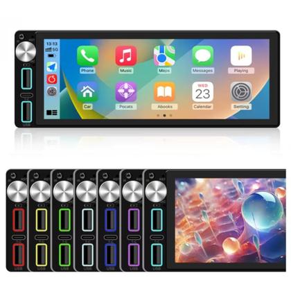 Imagem de Multimídia 1 Din Tela 6.9 Full Com Android Auto, CarPlay, Botão de volume, USB-C, Espelhamento C Fio