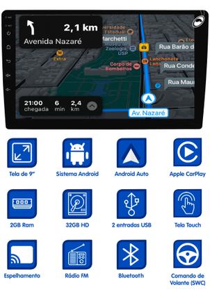 Imagem de Multimidia 2 Din 9" Android Gol Voyage Saveiro G5 Android Auto Car Play Sem Fio + Câmera de Ré