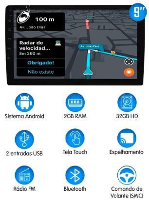 Imagem de Multimídia 2 Din 9" Polegadas Android Fiat Palio Siena Strada Weekend 2001 até 2007 + Câmera de Ré