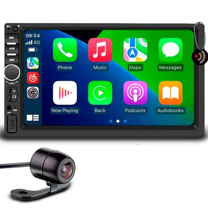 Imagem de Multimídia 7" Polegadas Car Play/Android Auto - JR8 + Câmera de Ré Colorida Universal Preta
