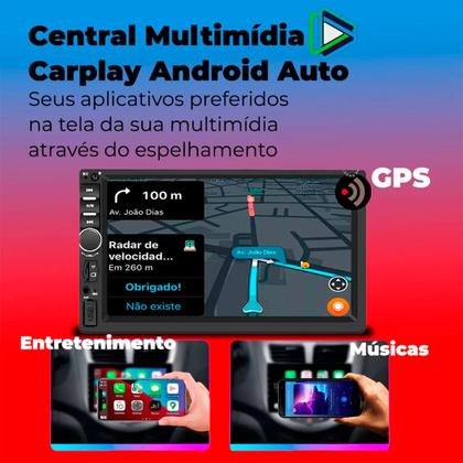 Imagem de Multimídia 7" Polegadas Car Play/Android Auto - JR8 + Câmera de Ré Colorida Universal Preta
